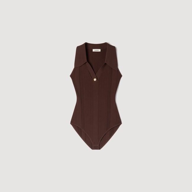 Ribbed knit polo bodysuit