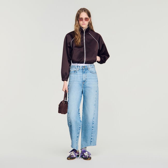 Cropped embroidered satin jacket