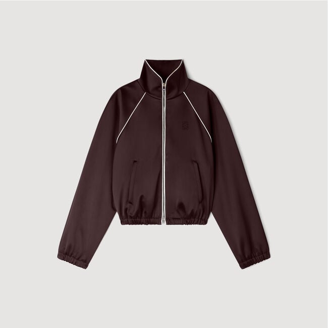 Cropped embroidered satin jacket