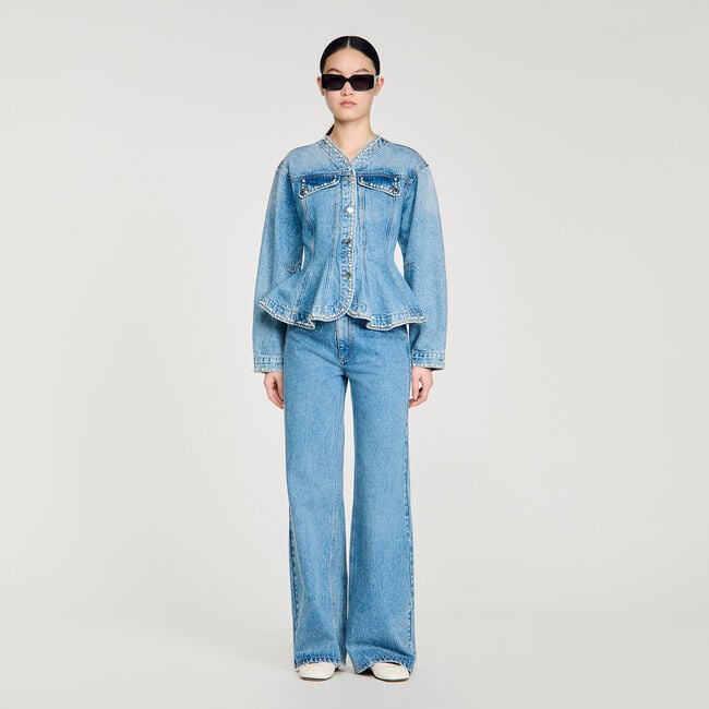 Beaded denim peplum jacket