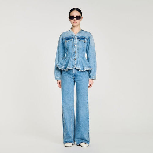 Beaded denim peplum jacket