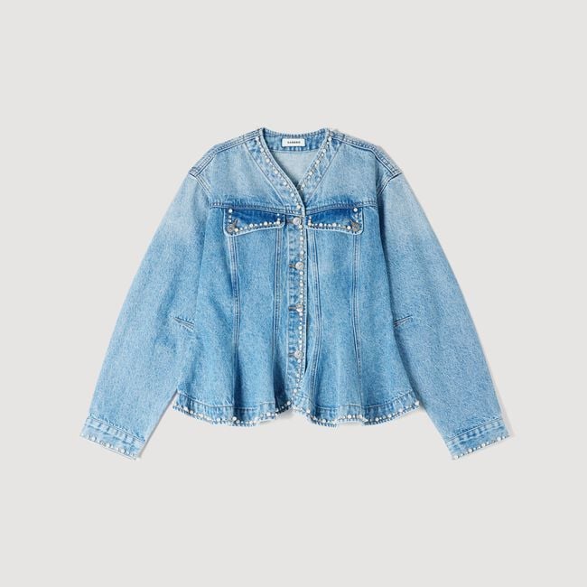Beaded denim peplum jacket