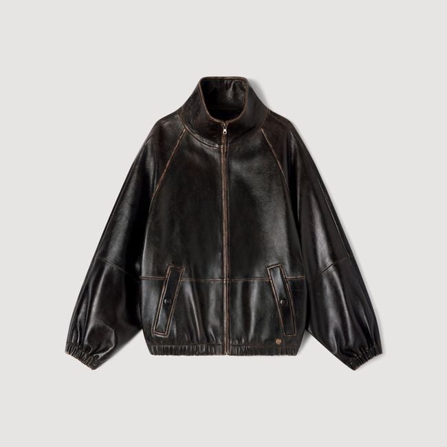 Distressed leather jacket