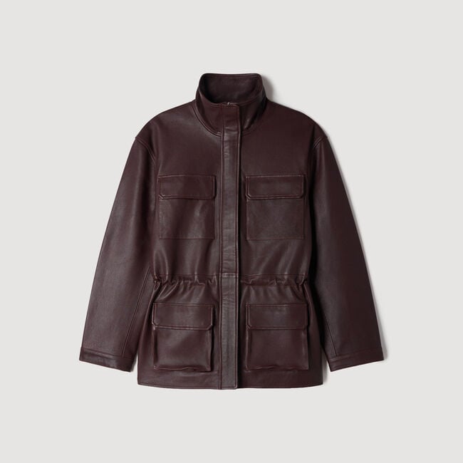 Oversized leather collar jacket