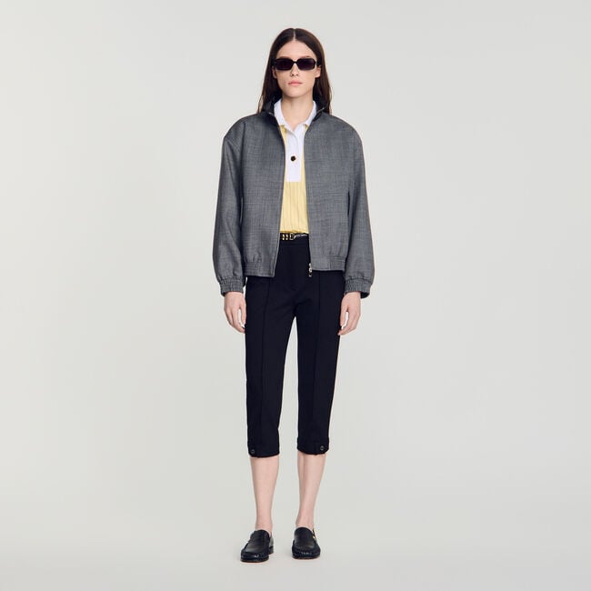 Oversized leather-collar jacket