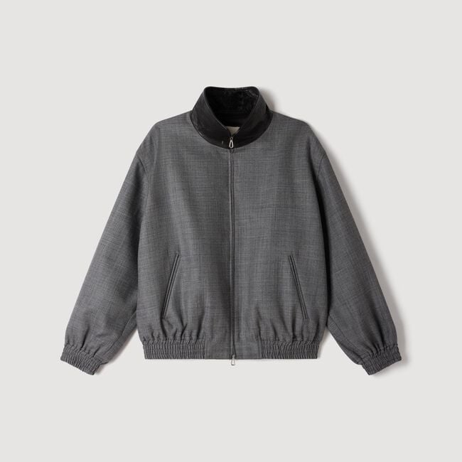 Oversized leather-collar jacket