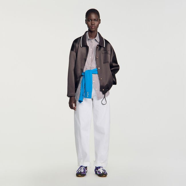 Satin-look jacket with polo collar