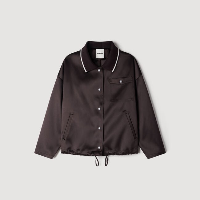 Satin-look jacket with polo collar