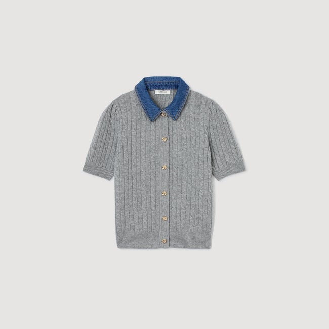 Cardigan with removable denim collar