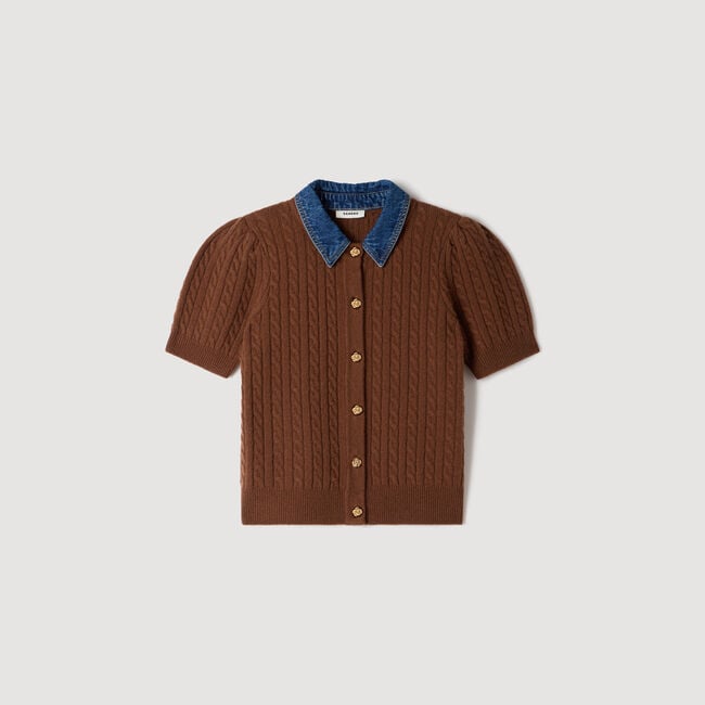 Cardigan with removable denim collar