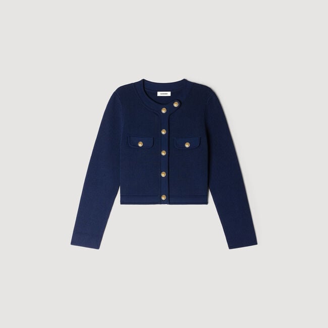 Cropped rib knit cardigan