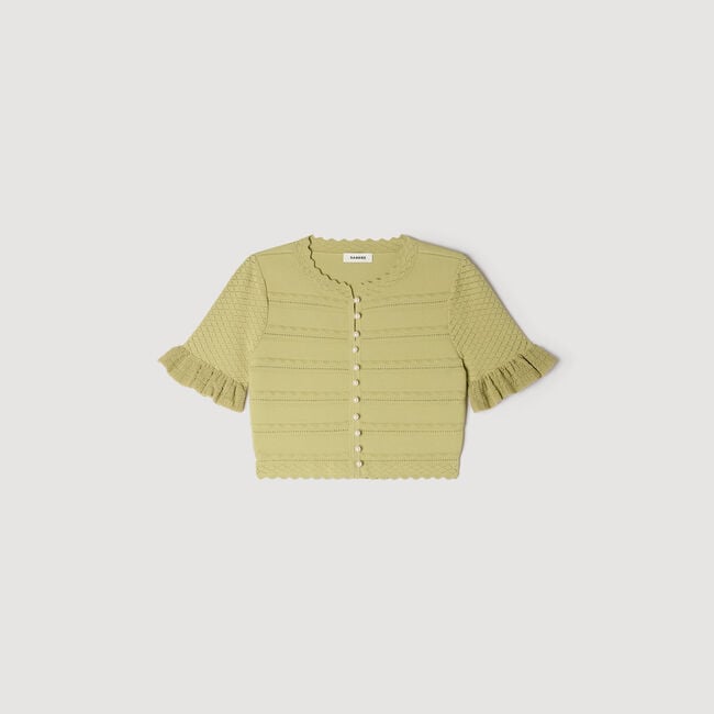 Cropped ruffled-sleeve top