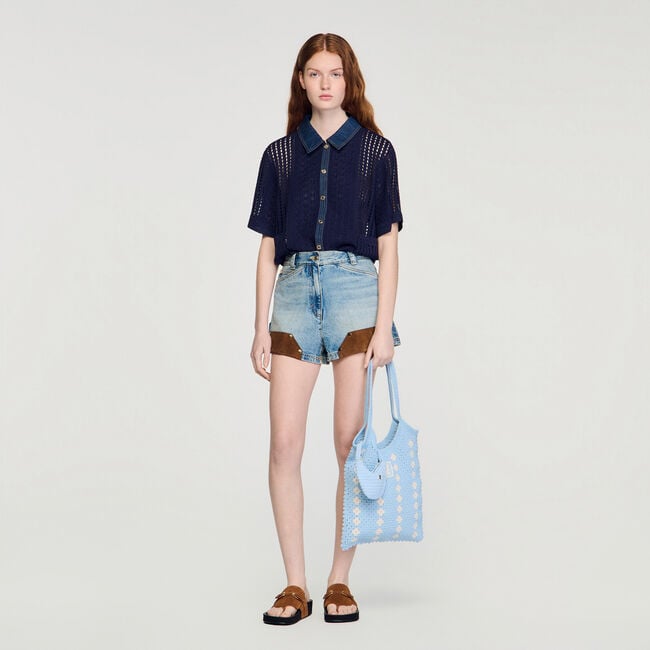 Crochet and denim top