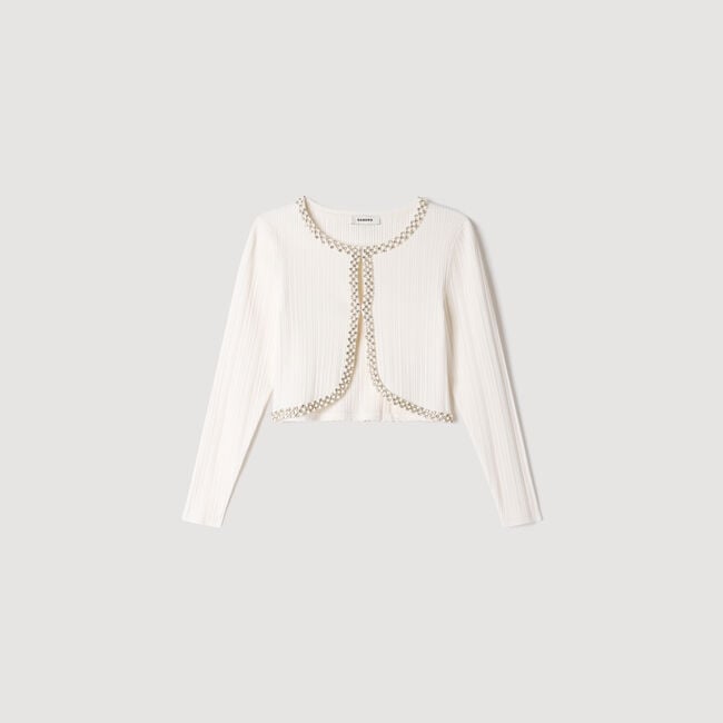 Cropped pearl and rhinestones cardigan