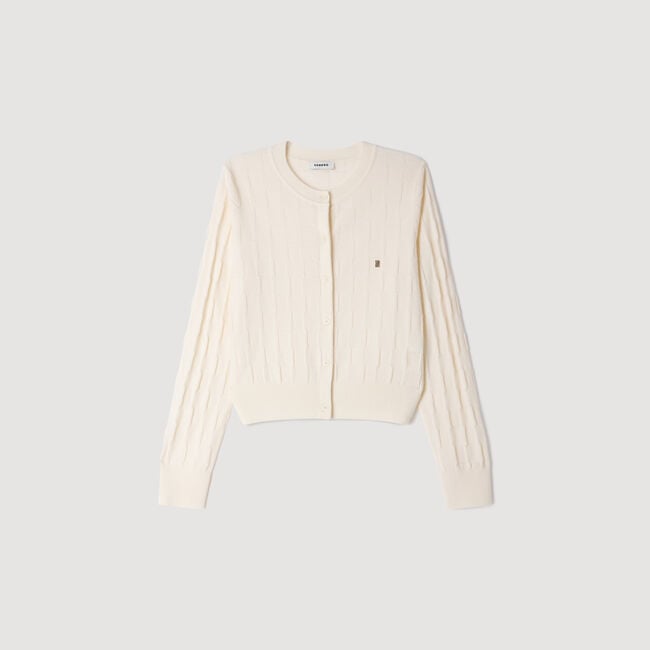 Cropped check stitch cardigan