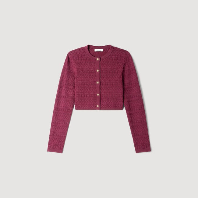 Cropped pointelle knit cardigan