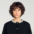 Cardigan with pearl flower collar