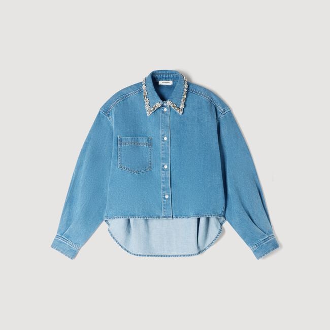 Denim shirt with rhinestones