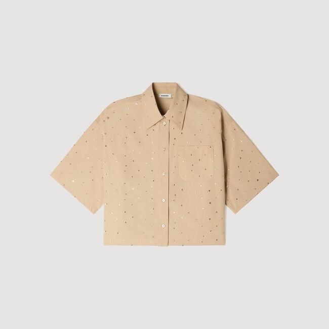 Cotton shirt with rhinestones
