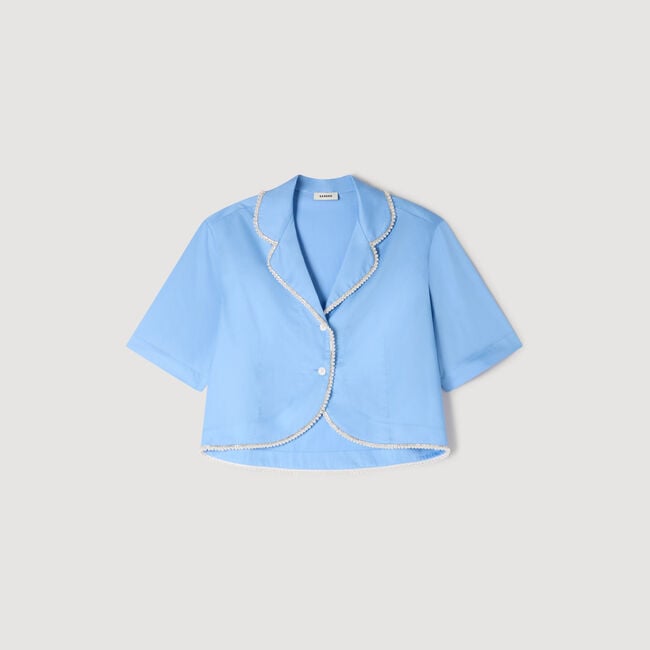 Cotton shirt with beaded trim