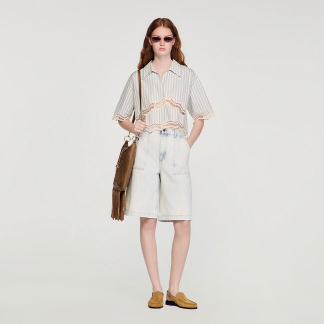 Cropped striped cotton shirt