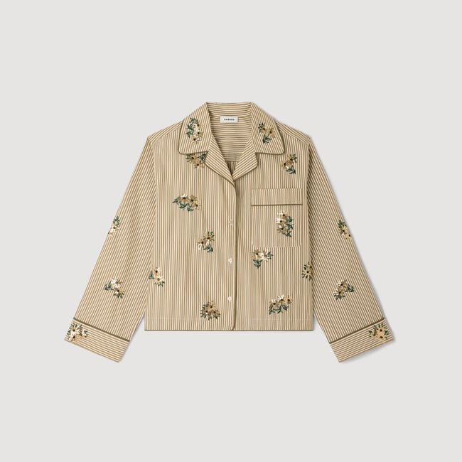 Striped shirt, floral embroidery