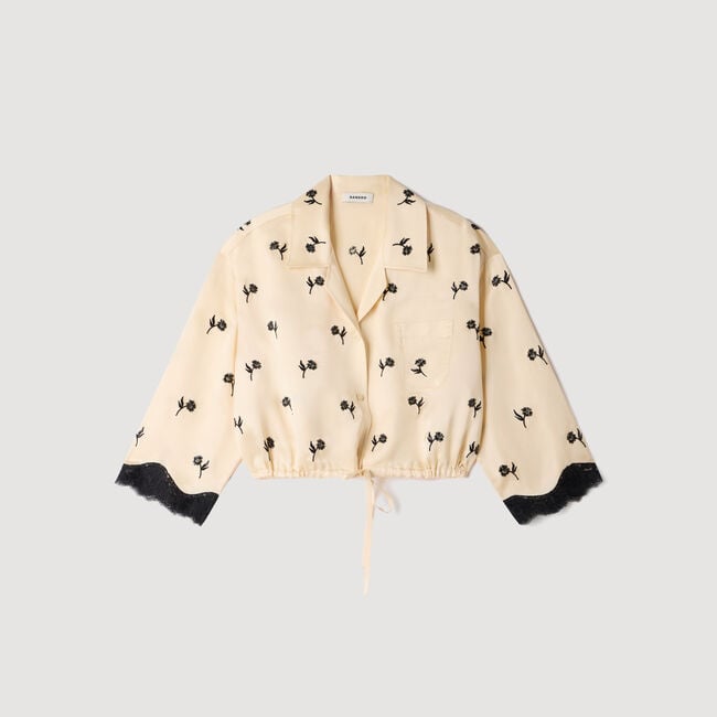 Cropped floral embroidered shirt