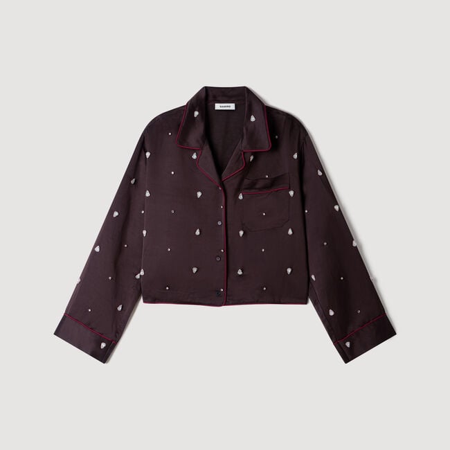 Shirt with beads and rhinestones