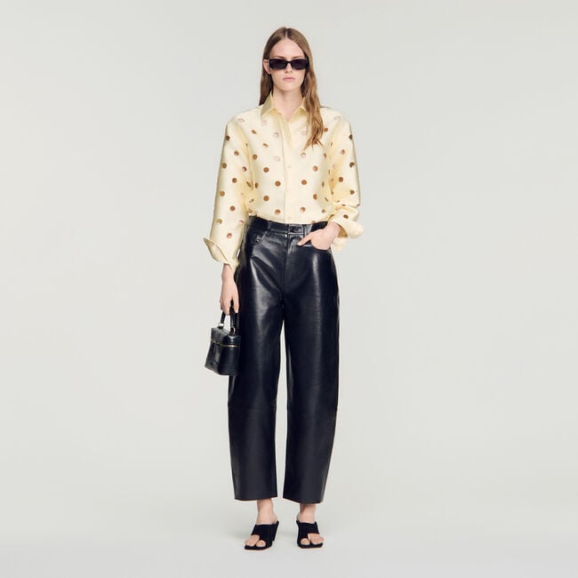 Openwork rhinestone shirt