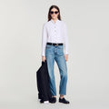 Pleated shirt with origami collar