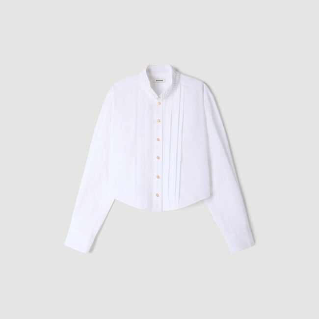 Pleated shirt with origami collar