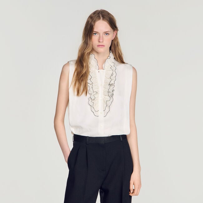 Ruffled lace collar shirt