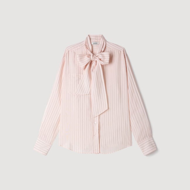 Striped tie-neck shirt