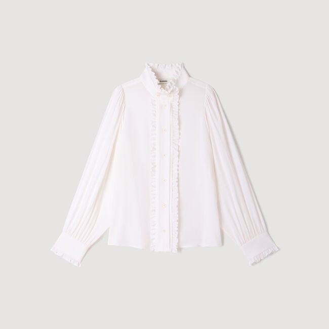 Silk shirt with gathered collar