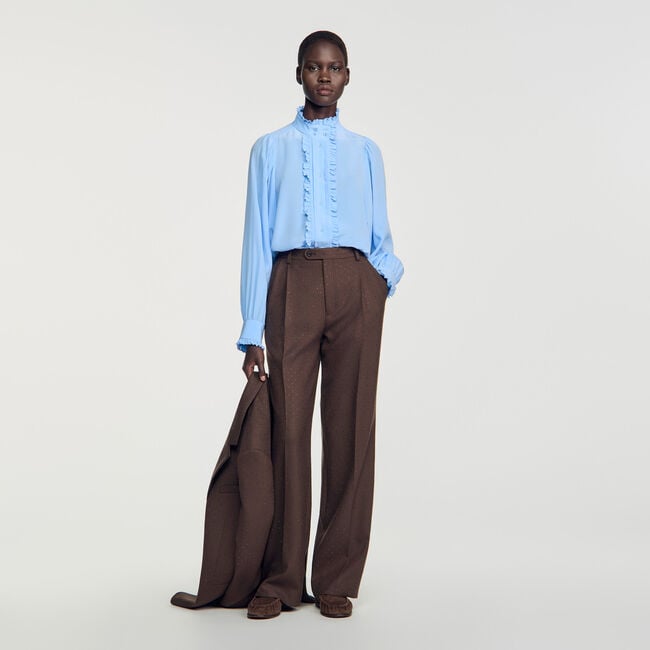Silk shirt with gathered collar
