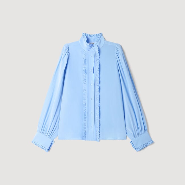 Silk shirt with gathered collar