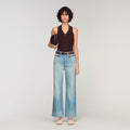 Faded straight zipped cotton jeans