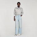 Faded straight crystal patch jeans