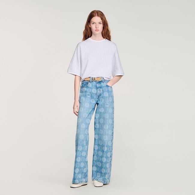 Wide-leg floral print jeans