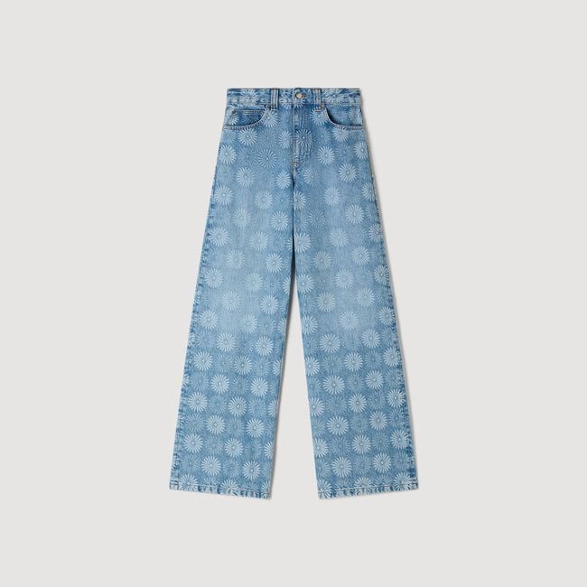 Wide-leg floral print jeans