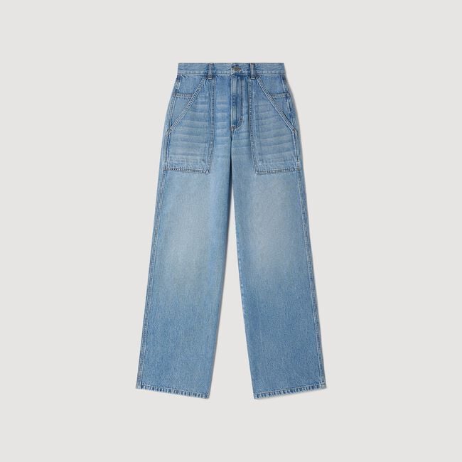 Faded wide straight-leg jeans