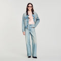 Straight-leg leather detail jeans