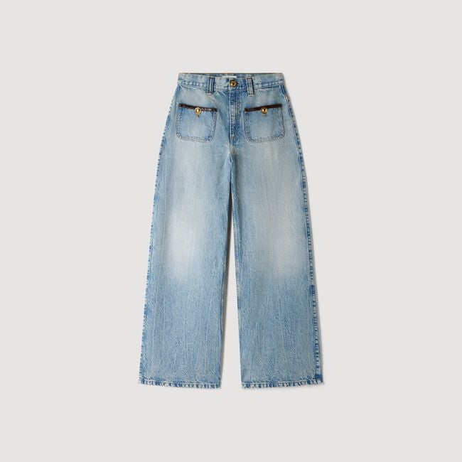 Straight-leg leather detail jeans