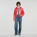 Wide-leg topstitched panel jeans