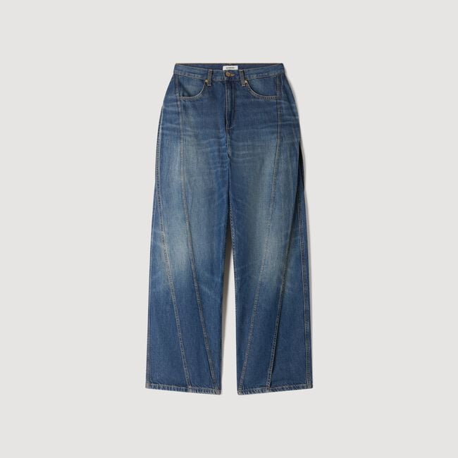 Wide-leg topstitched panel jeans