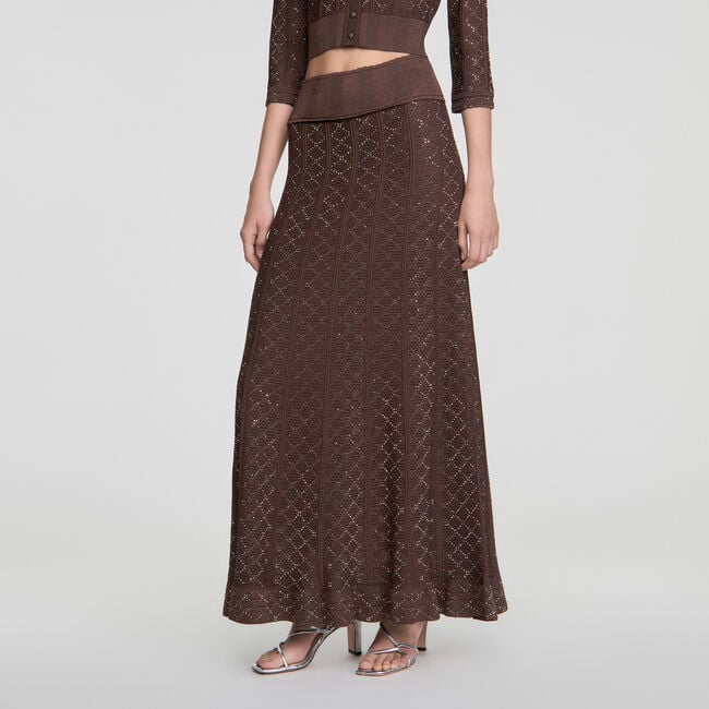 Long rhinestone knit skirt