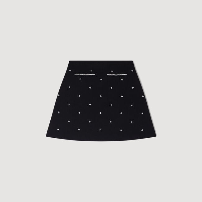 Rhinestone embroidered knit skirt