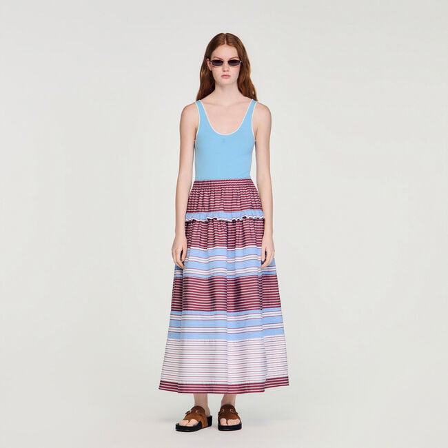 Maxi striped cotton skirt