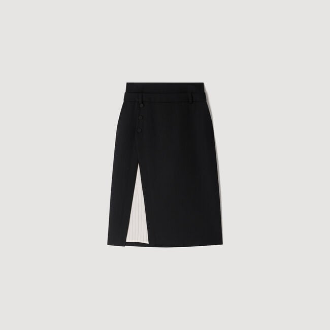 Mid-length slit wool skirt