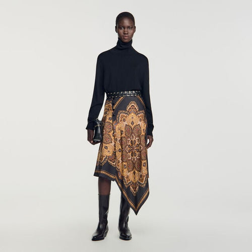 Asymmetrical scarf print skirt